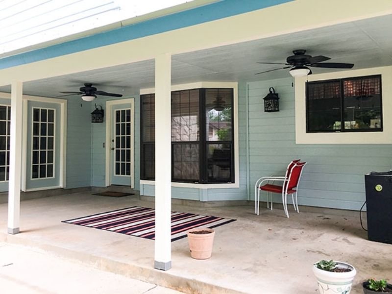 house painted blue back porch