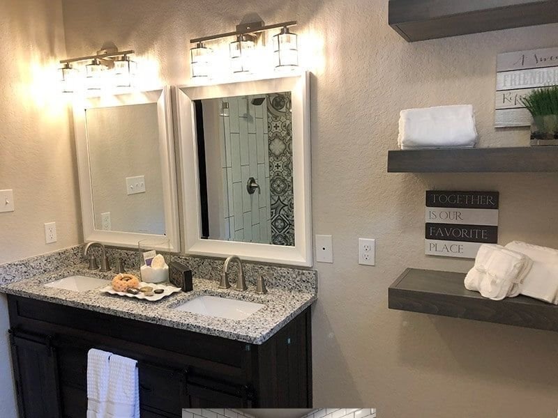 renovated bathroom with dual sink