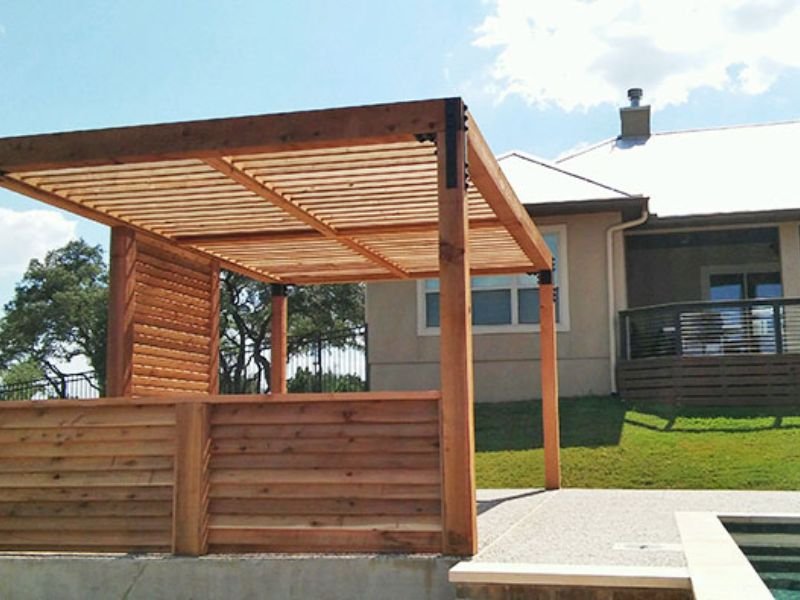 side view of pergola by pool