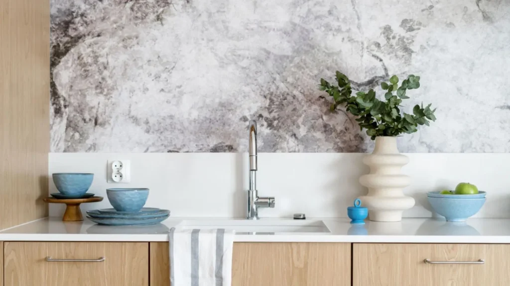 Minimalist kitchen design with sleek hardware, light wood cabinets, and modern fixtures.