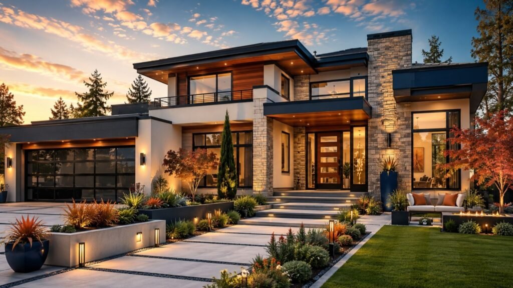 modern home exterior design with clean lines and mixed materials