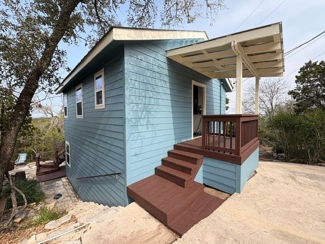 Blue house front porch