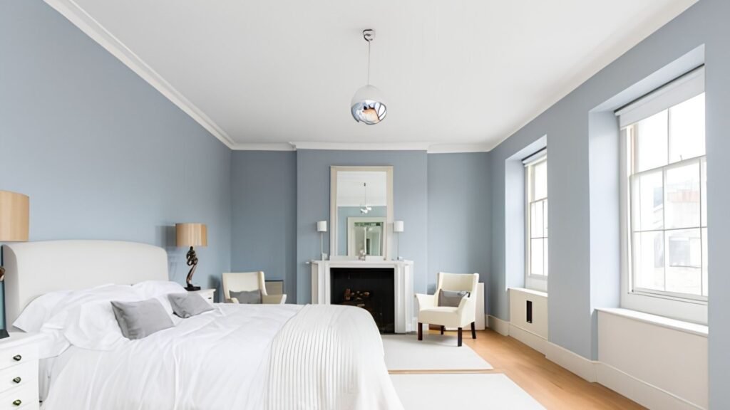 Dusty blue elegant bedroom