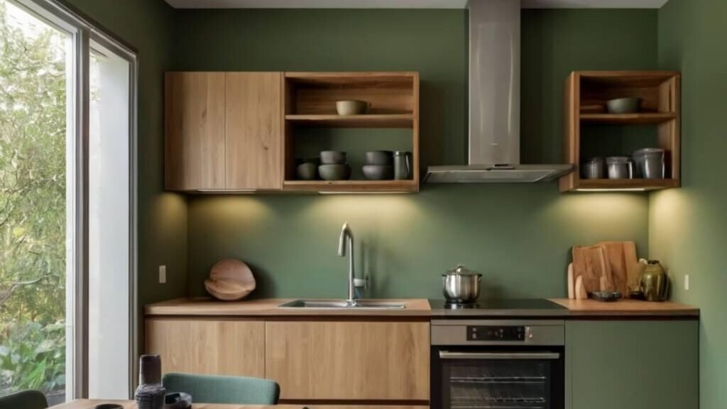 Muted olive green kitchen