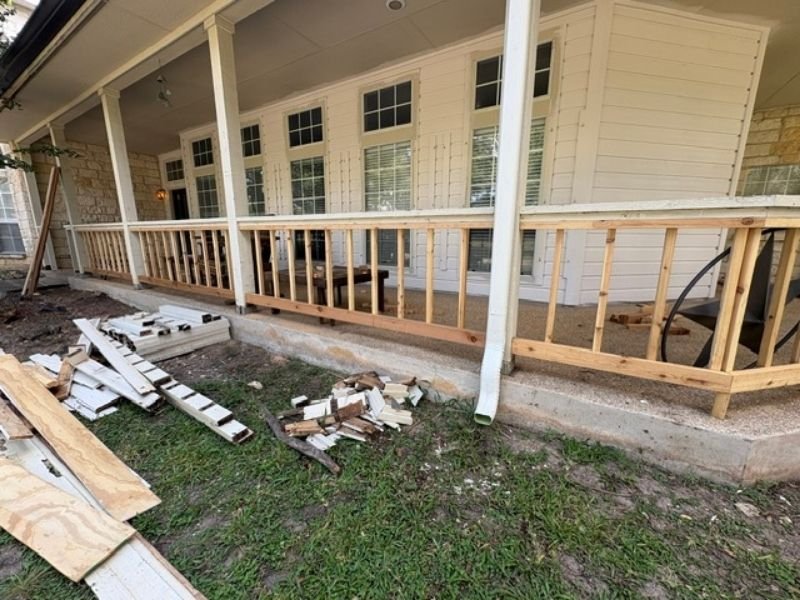 New porch railing framing under construction