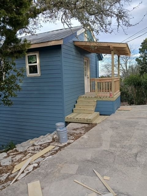New wooden porch construction