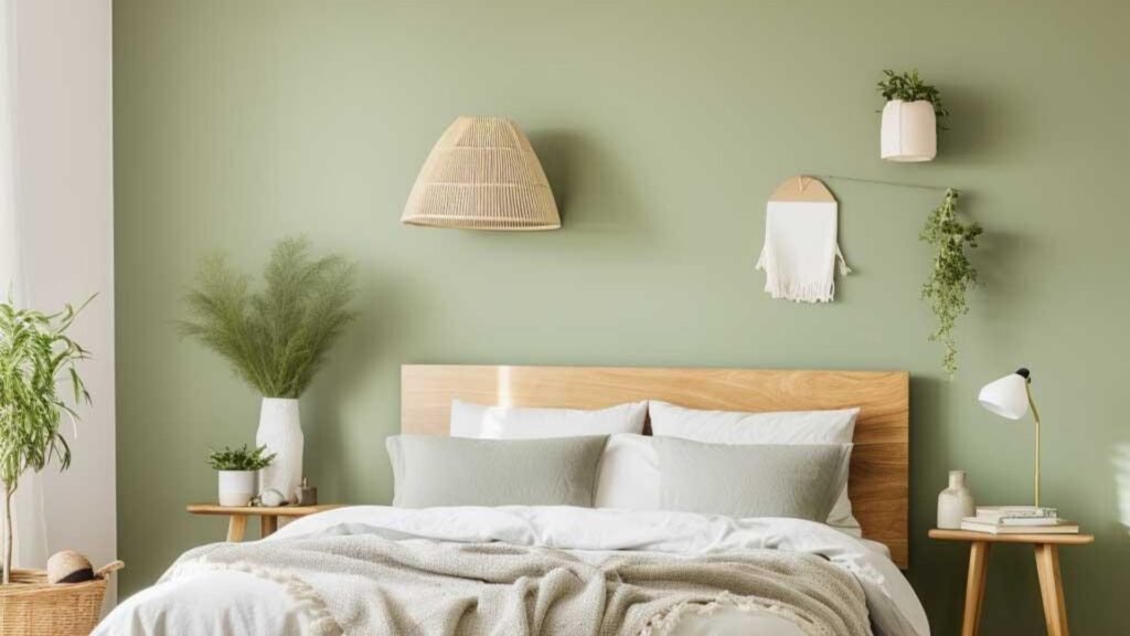 Sage green cozy bedroom