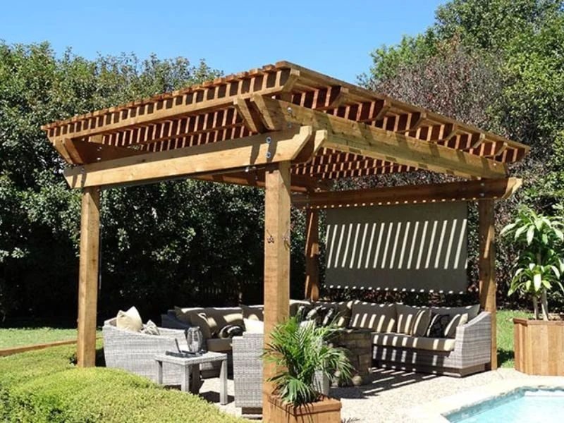 Rustic pergola with outdoor seating